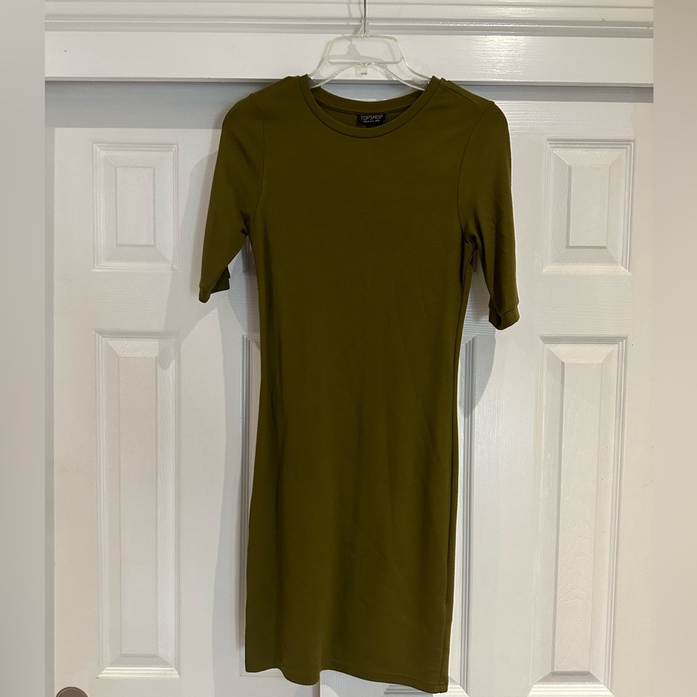 TOP SHOP army green fitted dress